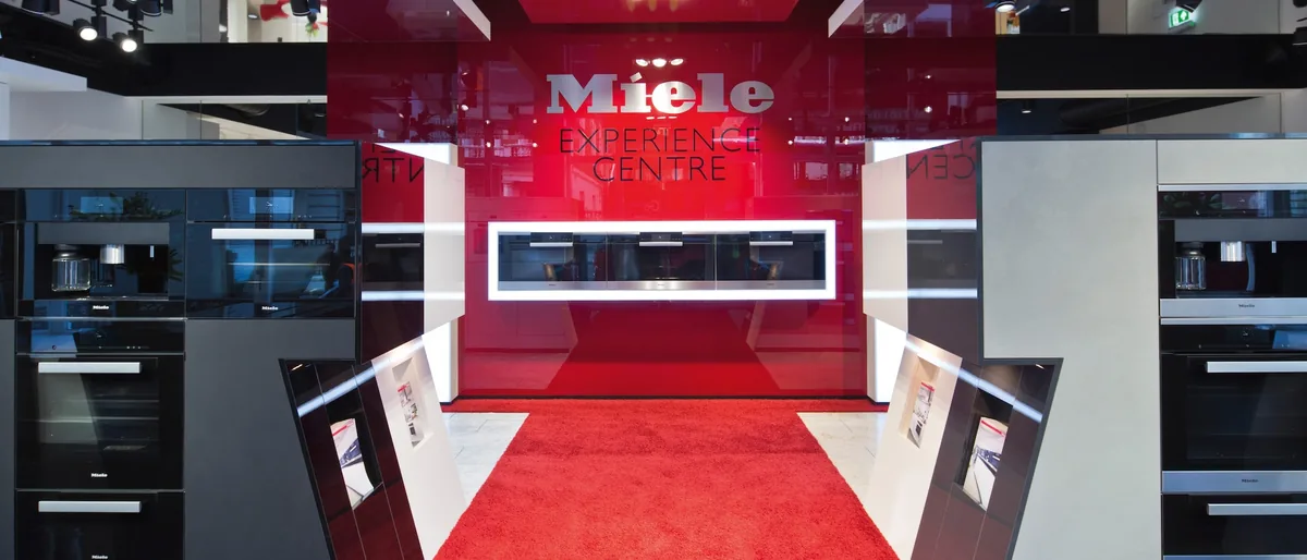 Miele Experience Centre showroom — built-in Miele ovens, coffee systems, and ventilation hoods